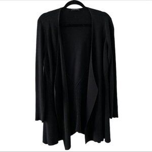 Eileen Fisher Black Open Front Sweater Cardigan Silk Cotton Blend LARGE?